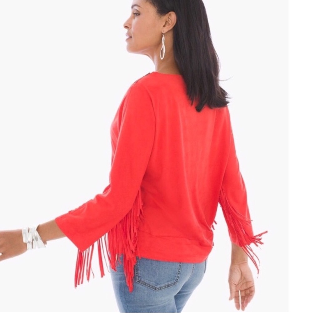 Chico’s Faux Suede Fringe Top